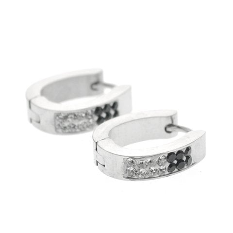 Aros cubanos acero quirurgico ovalado con cubics negro y cristal 12 mm D&K / 200CU-107