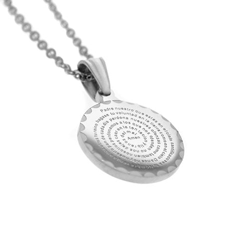 Conjunto de acero quirurgico con Padre Nuestro grabado en medalla 45 cm D&K / 700CD-84