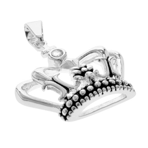 Dije acero blanco corona calada con cubic con esmaltado negro 4 cm D&K / 1300CO-10