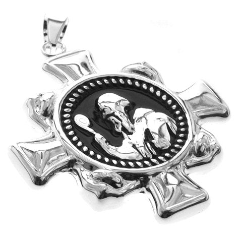 Dije acero blanco cruz con San Benito esmaltado negro 5.5 cm D&K / 1300RE-31