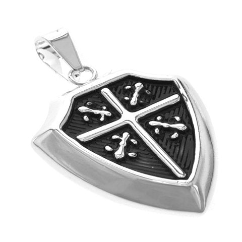 Dije acero blanco escudo con cruz y esmaltado negro 4.5 cm D&K / 1300GE-45