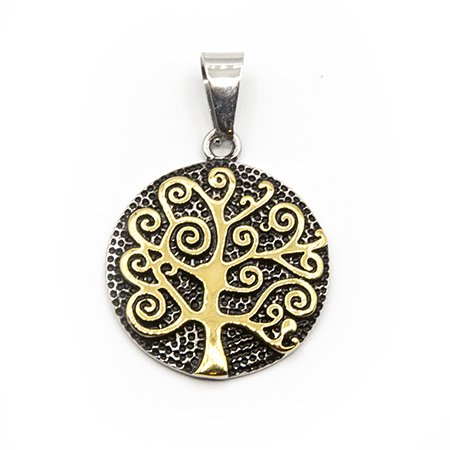 Dije Medalla D&K Arbol De La Vida Facetado Con Dorado de Acero Quirúrgico 316L. Alt: 3,7 cm Incl. Argolla. / 500AV-129