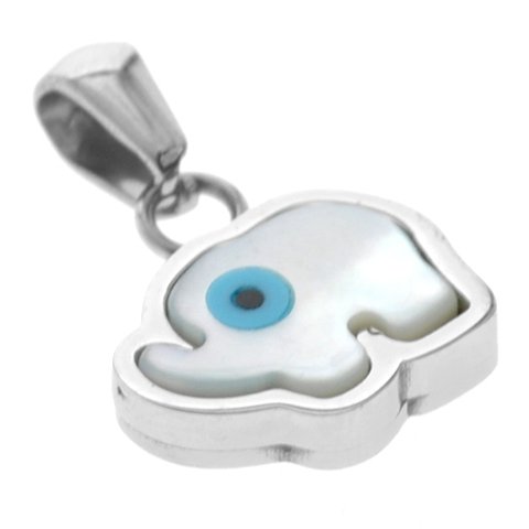 Dije acero quirurgico elefante con nacar y ojo turco 2 cm D&K / 500AM-65