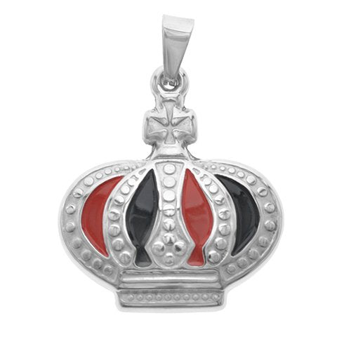 Dije acero quirurgico inflado corona esmaltado negro y rojo 4.5 cm D&K / 500CO-33