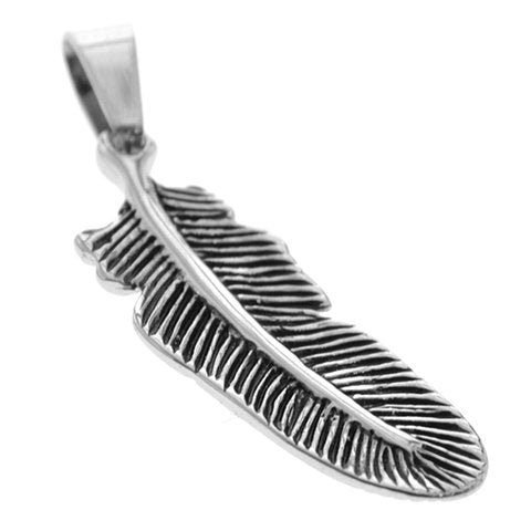 Dije acero quirurgico pluma con esmaltado negro 3.5 cm D&K / 500GE-74