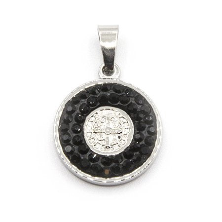 Dije acero San Benito con piedras negras 2,6 cm con argolla incl. D&K / 500SB-1