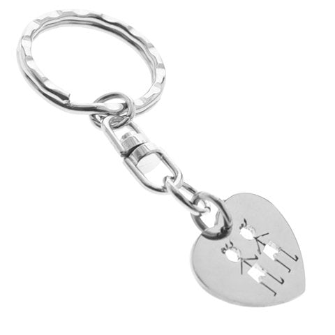 Llavero acero quirurgico corazon con nenes 8 cm D&K / LLAV-026