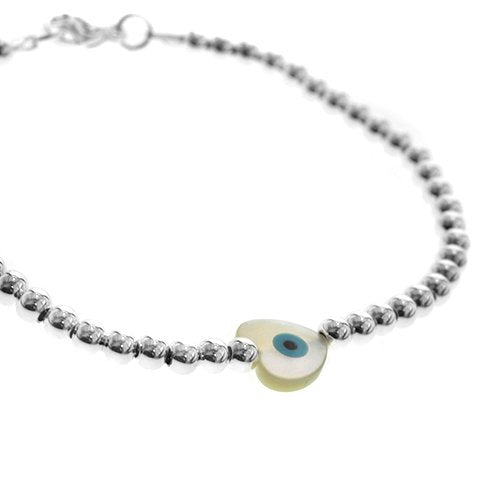 Pulsera acero blanco bolitas con dije ojito 20 cm D&K / 1000RE-53