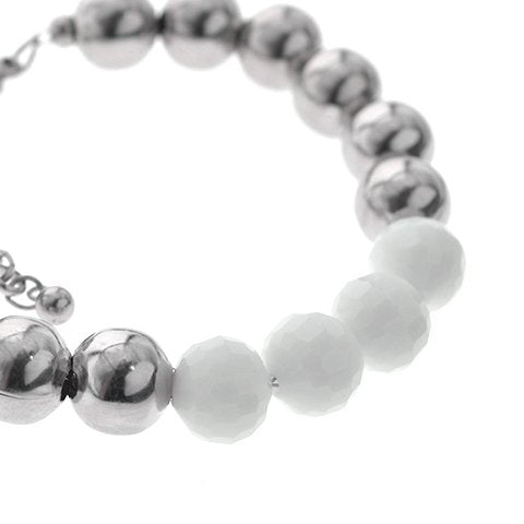 Pulsera acero quirurgico bolitas y piedras blancas T- SW 20 cm D&K / 600PI-55