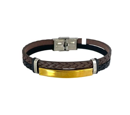 Pulsera cuero y acero quirurgico mod 025