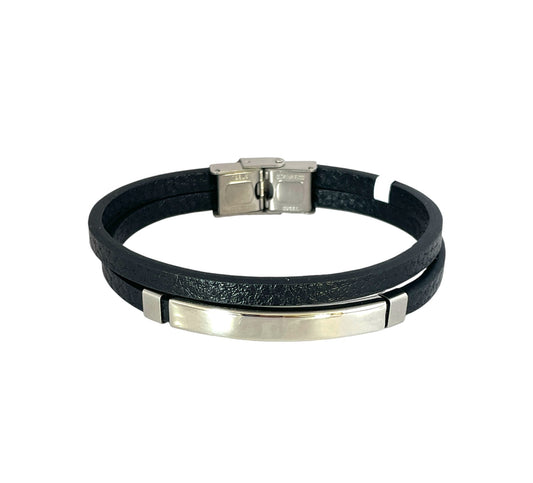Pulsera cuero y acero quirurgico mod 026