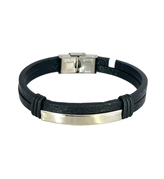 Pulsera cuero y acero quirurgico mod 027