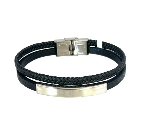 Pulsera cuero y acero quirurgico mod 028