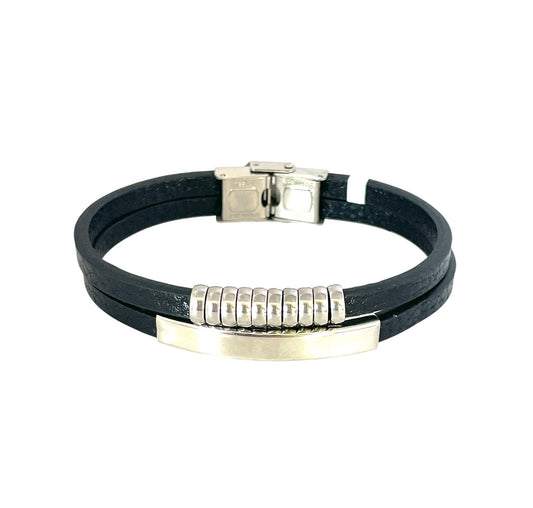 Pulsera cuero y acero quirurgico mod 029