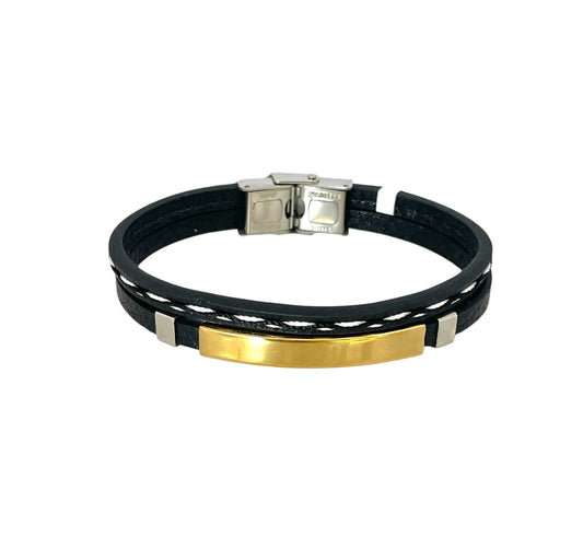 Pulsera cuero y acero quirurgico mod 030