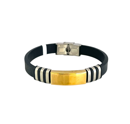 Pulsera cuero y acero quirurgico mod 031
