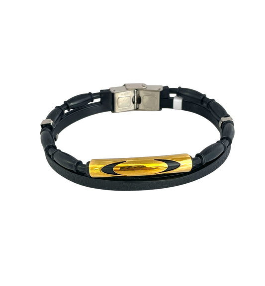 Pulsera cuero y acero quirurgico mod 033