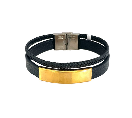 Pulsera cuero y acero quirurgico mod 035