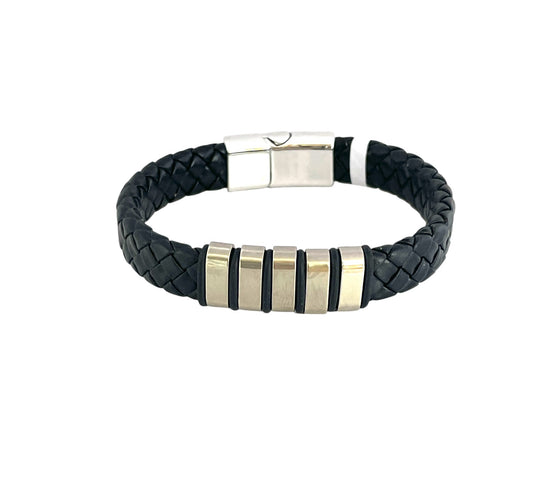 Pulsera cuero y acero quirurgico mod 036