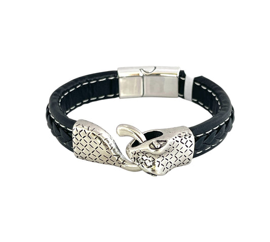 Pulsera cuero y acero quirurgico mod 037