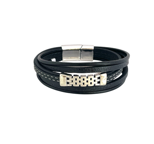 Pulsera cuero y acero quirurgico mod 038