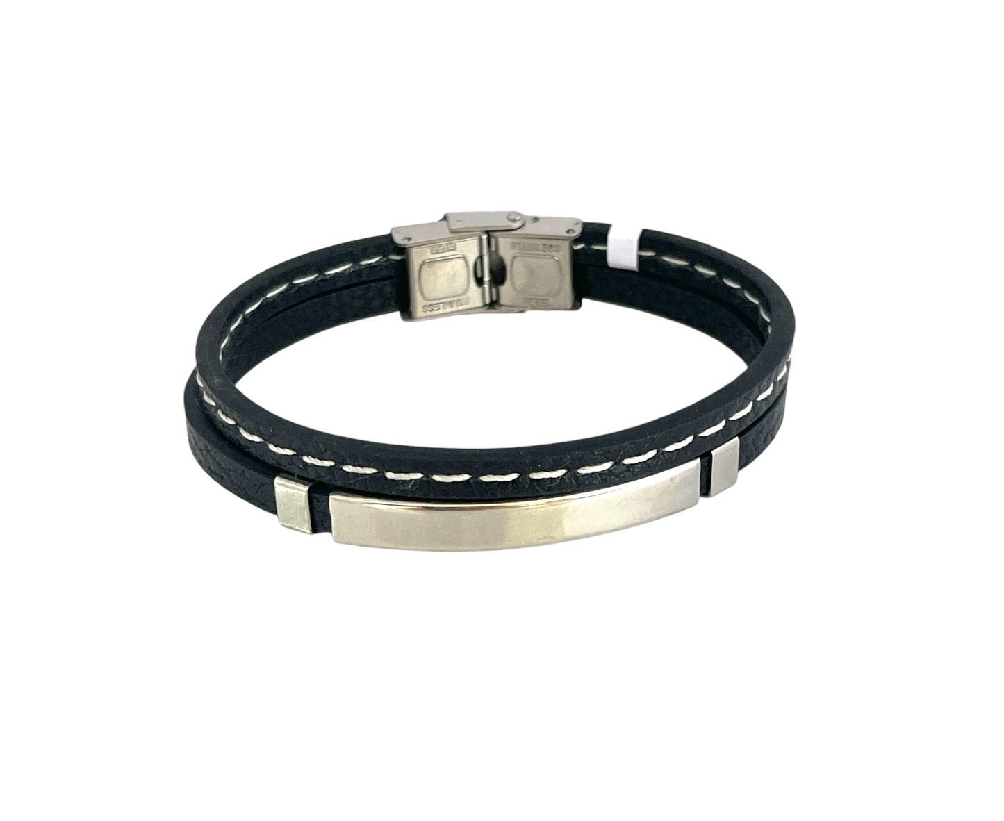 Pulsera cuero y acero quirurgico mod 040