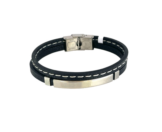 Pulsera cuero y acero quirurgico mod 040