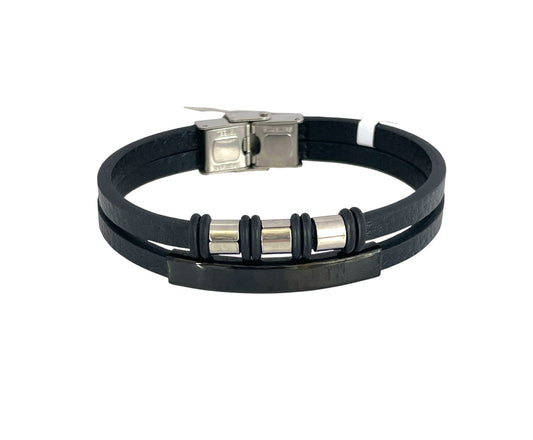 Pulsera cuero y acero quirurgico mod 041