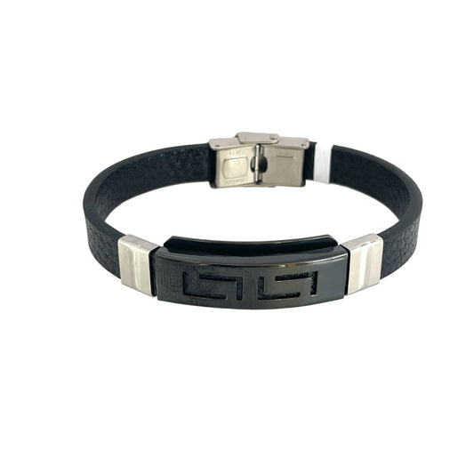 Pulsera cuero y acero quirurgico mod 042