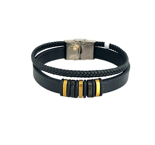 Pulsera cuero y acero quirurgico mod 043