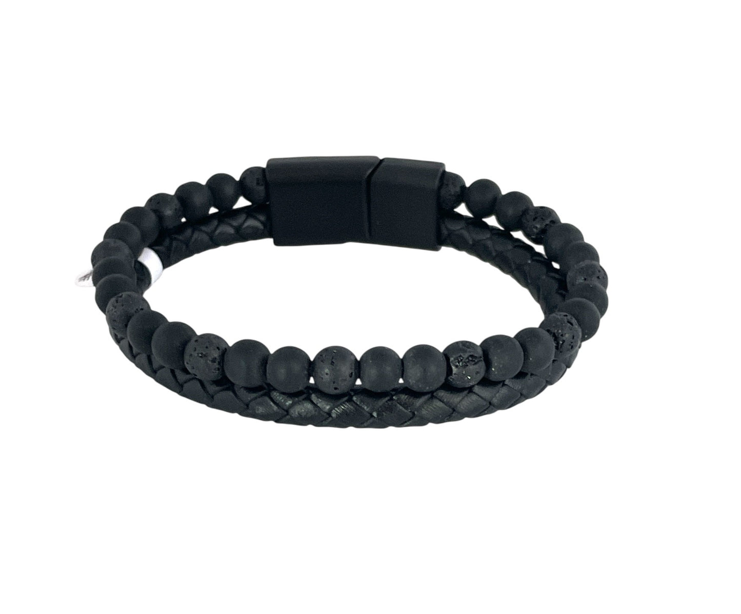 Pulsera cuero y acero quirurgico mod 044