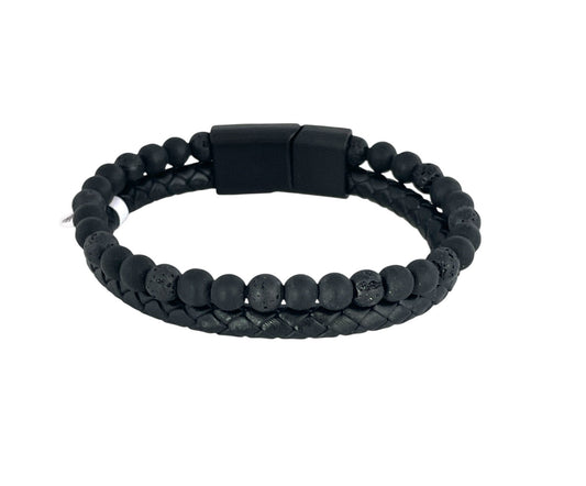 Pulsera cuero y acero quirurgico mod 044