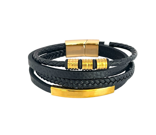 Pulsera cuero y acero quirurgico mod 045