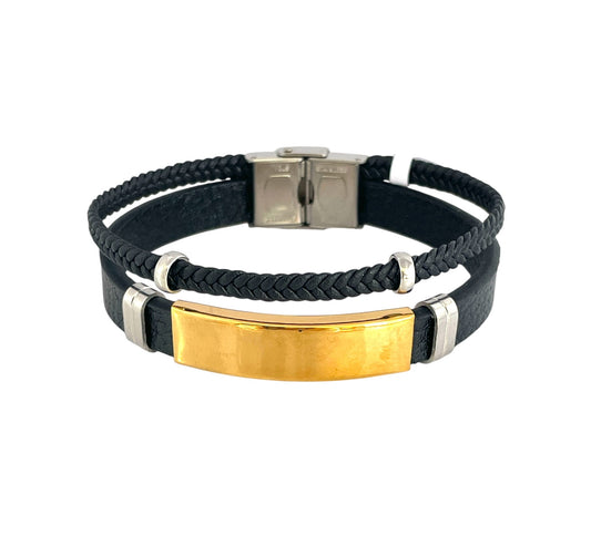 Pulsera cuero y acero quirurgico mod 046