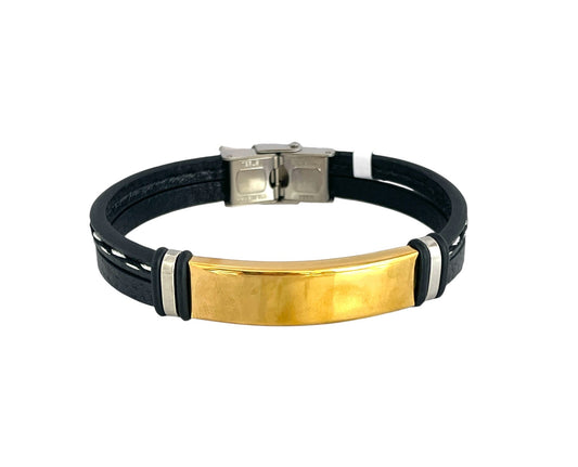 Pulsera cuero y acero quirurgico mod 047
