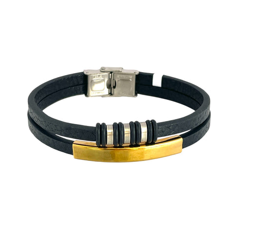 Pulsera cuero y acero quirurgico mod 048