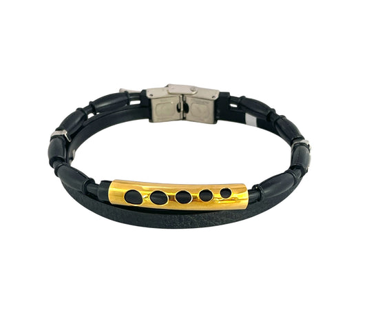 Pulsera cuero y acero quirurgico mod 049
