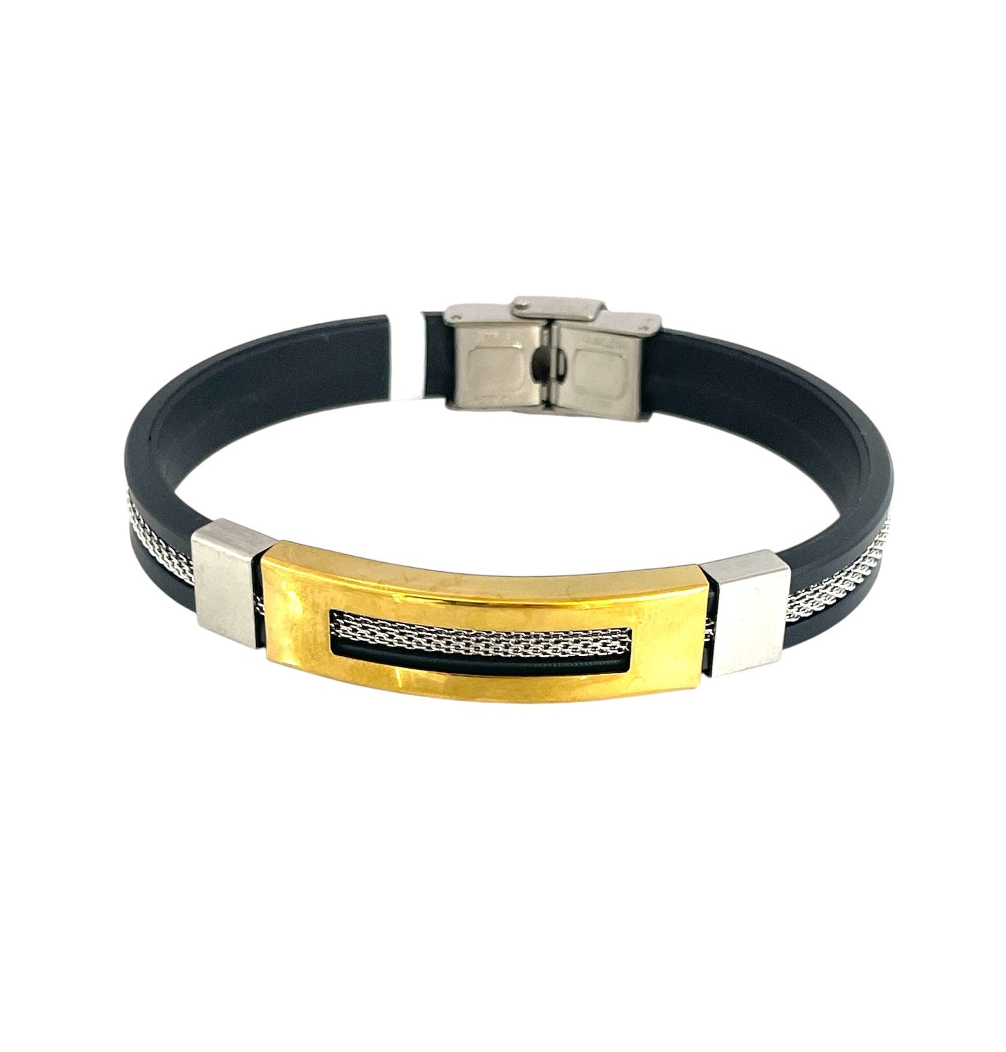 Pulsera cuero y acero quirurgico mod 050