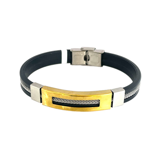 Pulsera cuero y acero quirurgico mod 050