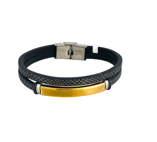 Pulsera cuero y acero quirurgico mod 051