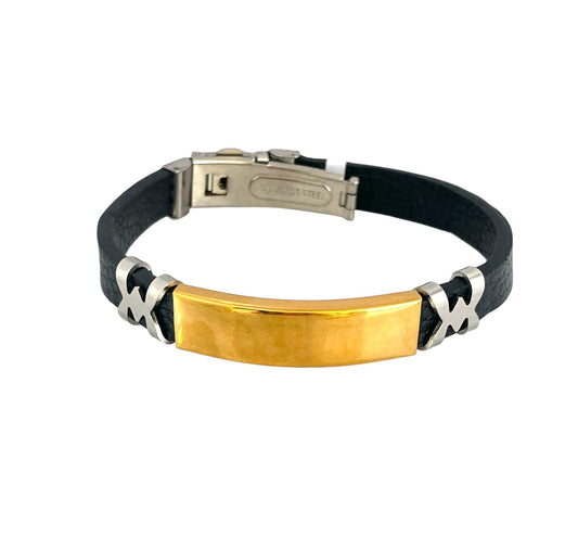 Pulsera cuero y acero quirurgico mod 053