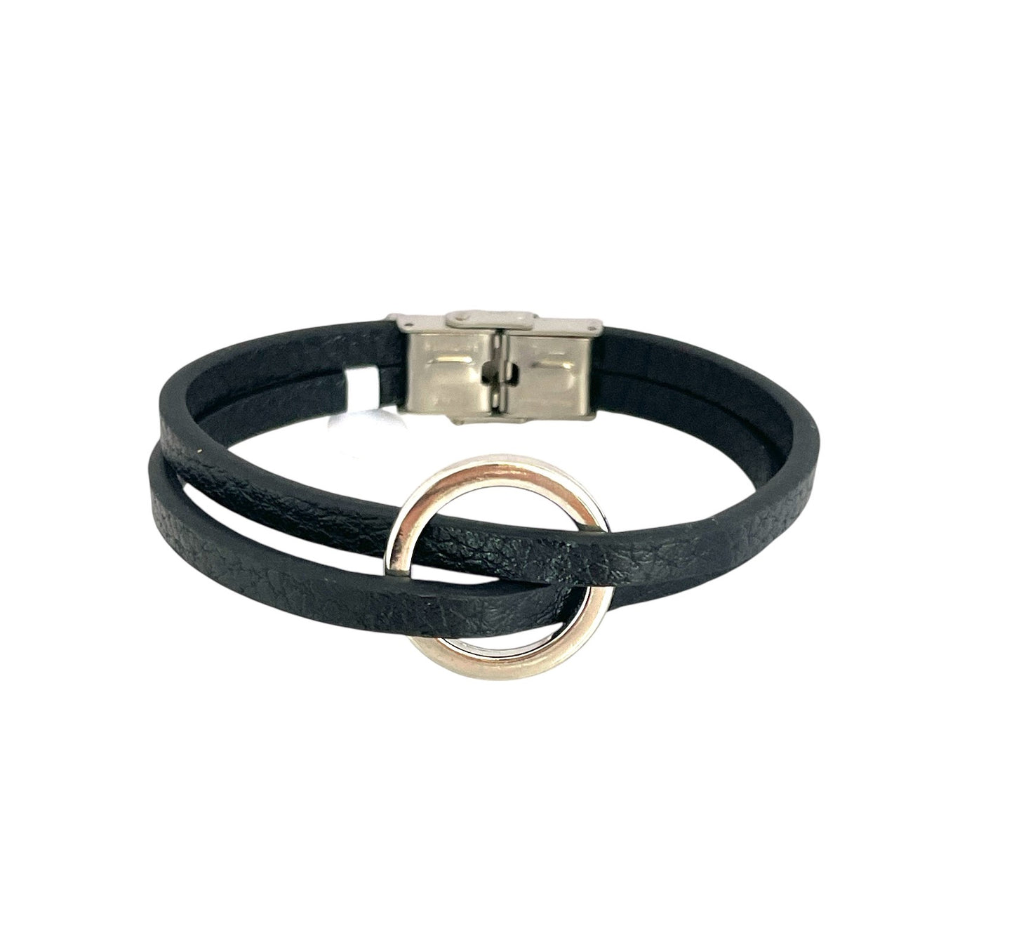 Pulsera cuero y acero quirurgico mod 055