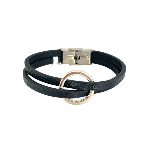 Pulsera cuero y acero quirurgico mod 055