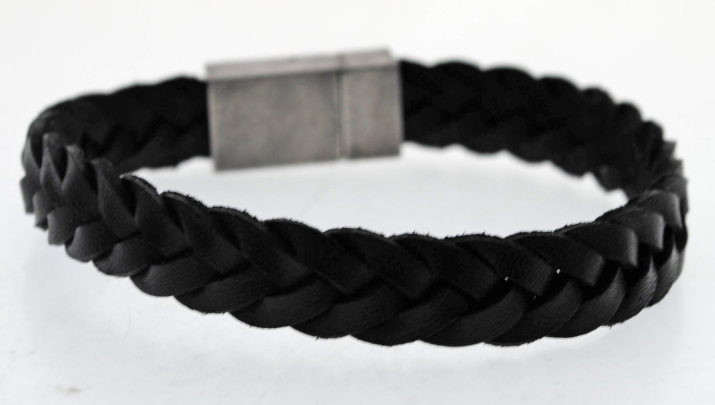 Pulsera negra cuero y acero quirurgico Mod 28