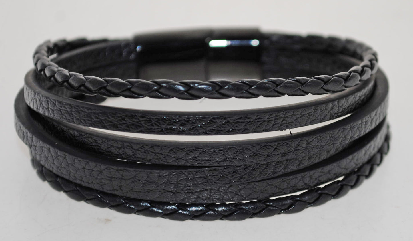Pulsera negra cuero y acero quirurgico Mod 40