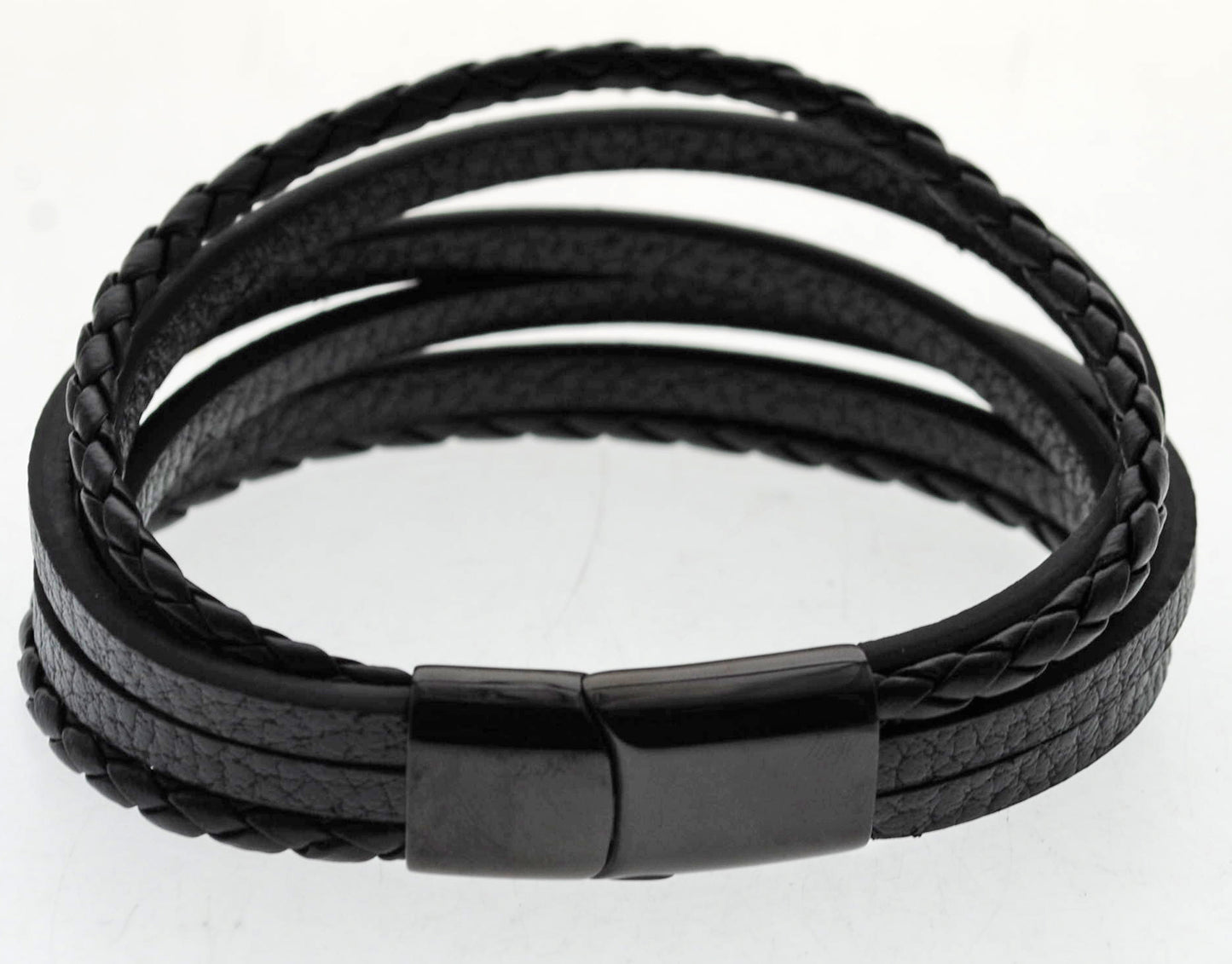 Pulsera negra cuero y acero quirurgico Mod 40