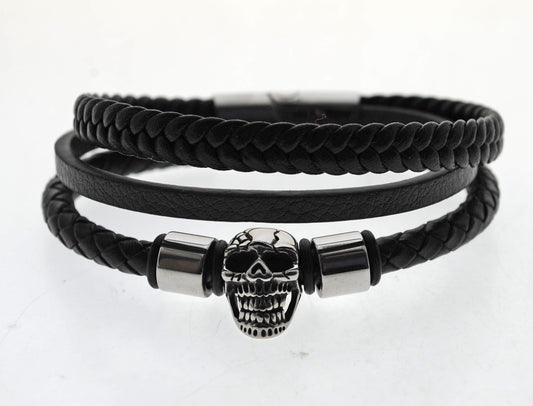 Pulsera negra cuero y acero quirurgico Mod 56