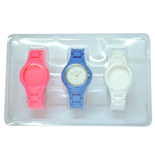 art. 1185 010AZ - TIME - Reloj análogo, set de mallas plásticas intercambiables, Dama