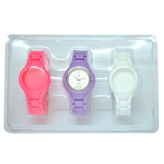 art. 1185 014VT - TIME - Reloj análogo, set de mallas plásticas intercambiables, Dama