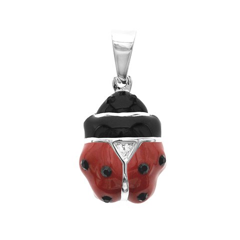 Dije acero blanco vaquita de San Antonio esmaltada con rojo y negro 3.5 cm D&K